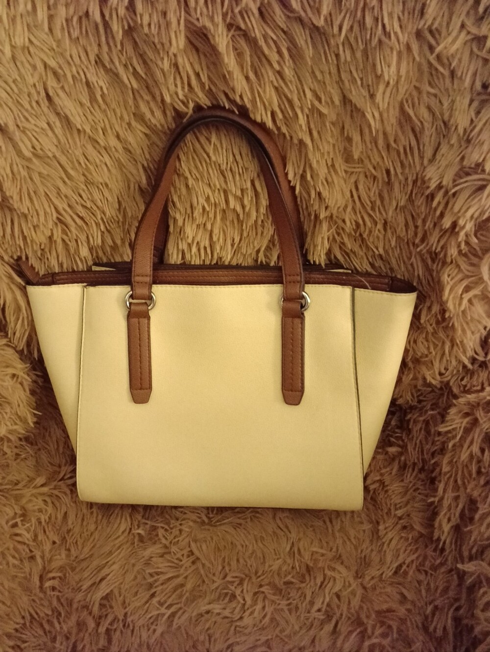 Canary Yellow Unbranded Tote Bag with Brown Trim - Women Bags